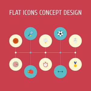 一套健身图标平面样式符号与足球, 优胜者奖牌, 飞镖和其他图标为您的 web 移动应用程序徽标设计
