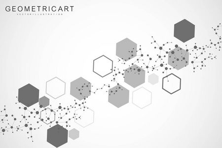 科学网络模式, 连接线和点。现代未来主义虚拟抽象背景分子结构的医学技术化学科学。科学六角向量