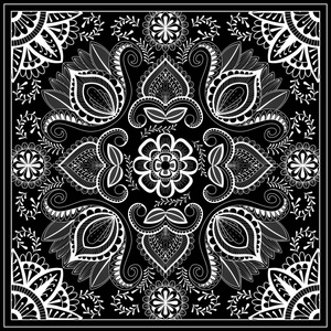 黑白抽象带印花,元素指甲花风格.枕头,地毯,地毯的方形图案设计.