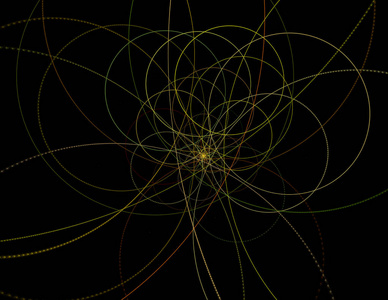 弦理论。物理过程和量子理论..量子纠缠。一台抽象的计算机在黑暗背景下产生了现代分形设计。抽象分形色彩纹理..数字艺术。抽象形式和