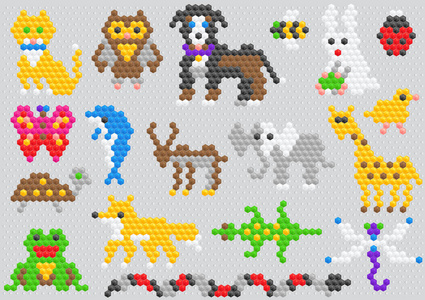 马赛克动物载体兽性抽象字符猫狗和海豚在孩子游戏说明幼稚的玩具