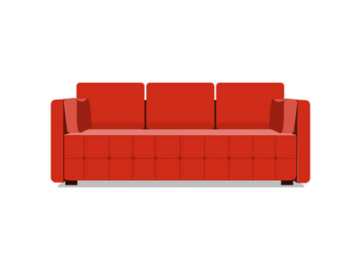 沙发和长沙发红色彩色卡通插画矢量。舒适的休息室室内设计隔离白色背景。沙发图标的现代模型