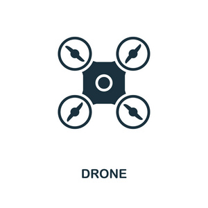 无人机图标。从智能设备图标集合的单色样式图标设计。威尔无人机图标的插图。在白色查出的象形文字。可在网页设计应用程序软件打印