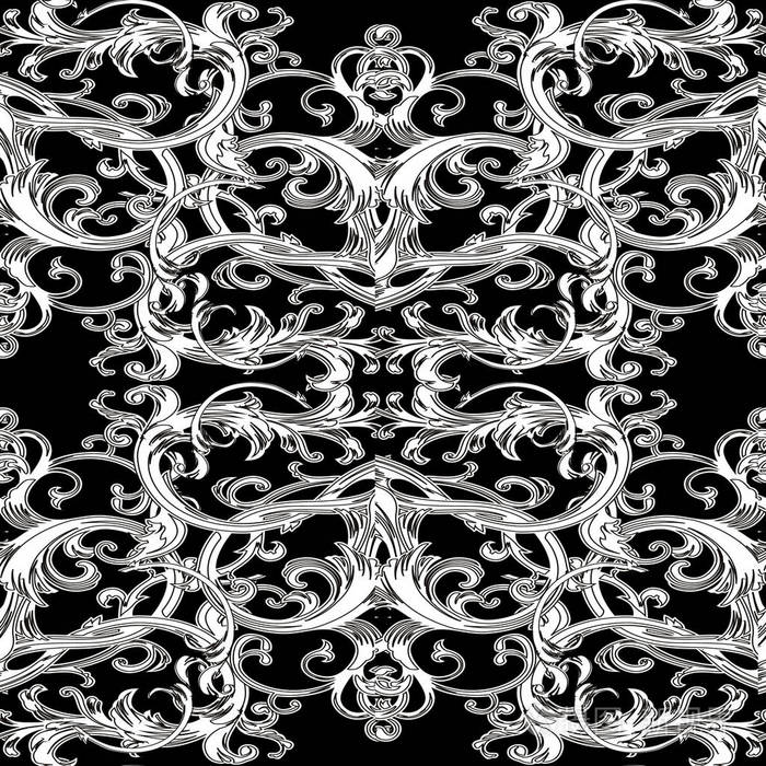 巴洛克华丽的矢量无缝图案黑白复古花卉背景古董复杂的卷轴装饰品