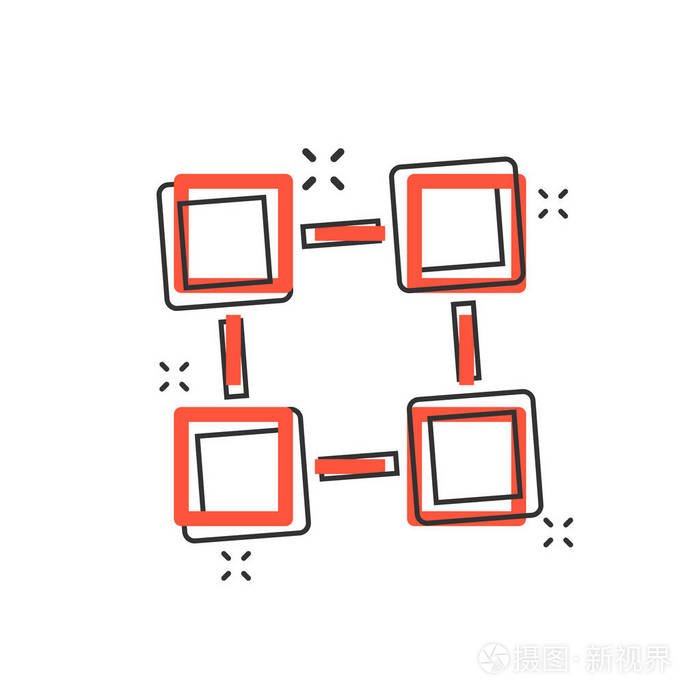 矢量卡通区块链技术图标的漫画风格 密码学立方体块概念插图象形文字 区块链算法业务飞溅效应的概念 插画 正版商用图片12h5c3 摄图新视界