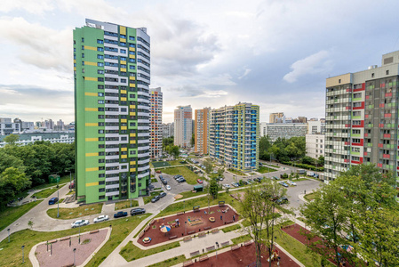 莫斯科的街道和住宅建筑，从全景的高度看