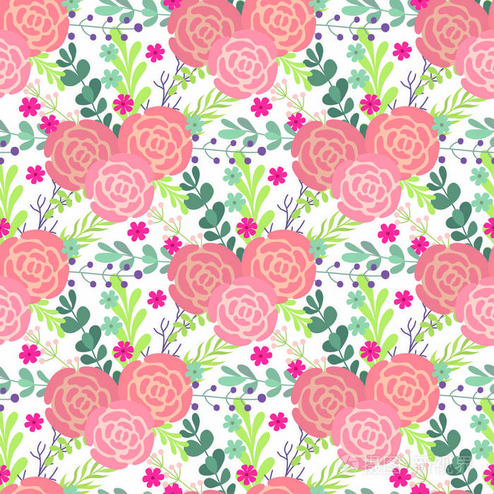 可爱的花卉无缝图案在花 图案散布随机 无缝矢量纹理 时尚版画精美模板插画 正版商用图片12h7ma 摄图新视界