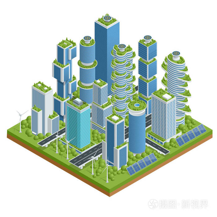 绿色摩天大楼建筑与植物在门面上生长.城市生态与绿色生活,城市环境观