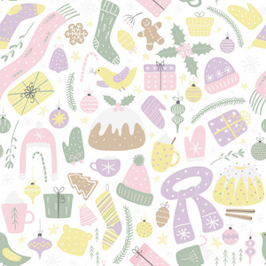 卡通可爱印花平铺手机壳白色背景上与圣诞节元素的无缝重复图案.