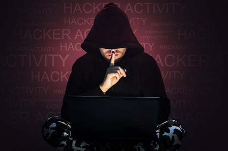 计算机黑客窃取笔记本电脑数据的概念,网络安全身份盗窃和计算机犯罪