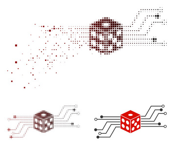 消失点半色调数字骰子电路图标图片