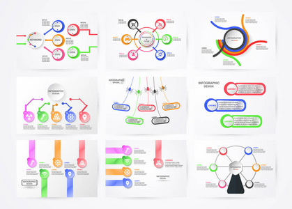 一组具有技术概念的信息图形元素。 彩色图表的商业展示与复制空间