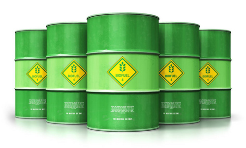 3d渲染插图一组绿色金属生物燃料桶或生物柴油桶分离在白色背景上