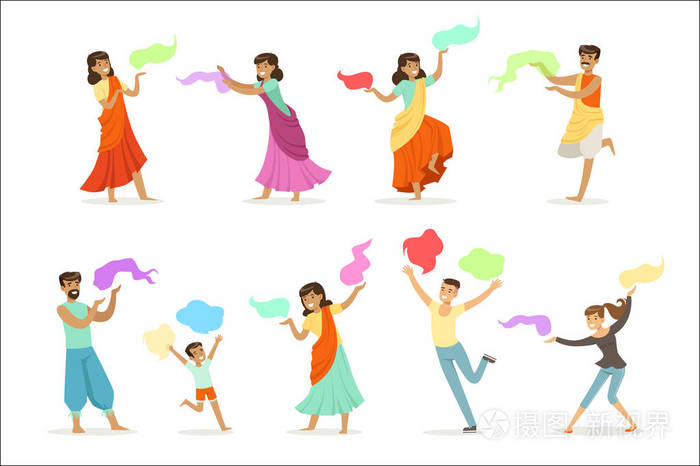 印度舞蹈,亚洲文化动漫详细彩色插图