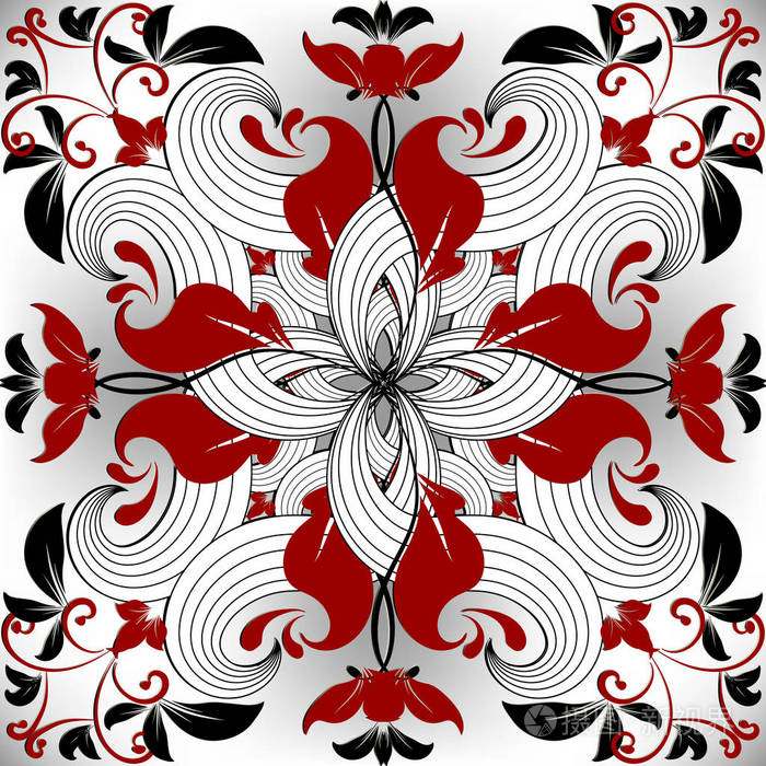 图案手绘复杂的花卉装饰线条艺术巫术花叶编织线艺术巫术设计现代抽象