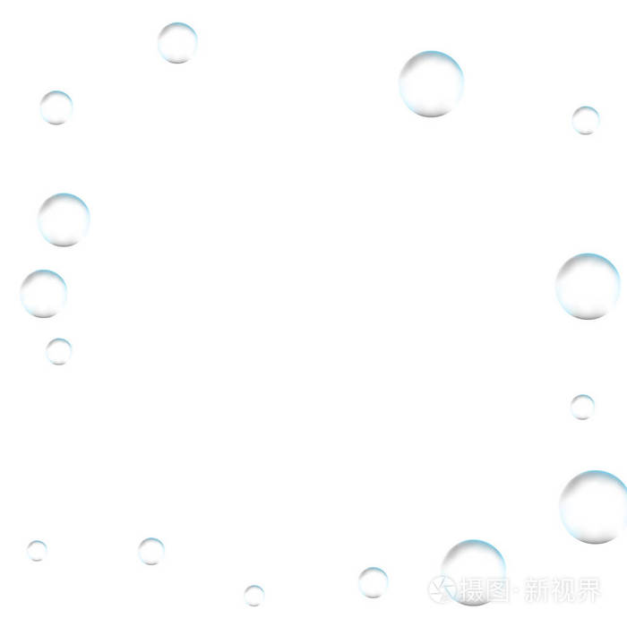 水下在白色背景上产生气泡. 碳酸在海水水族馆的海洋中闪闪发光.