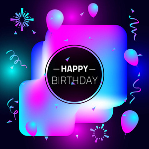 生日快乐排版矢量设计贺卡和海报与气球纸屑设计模板生日庆祝。 矢量插图
