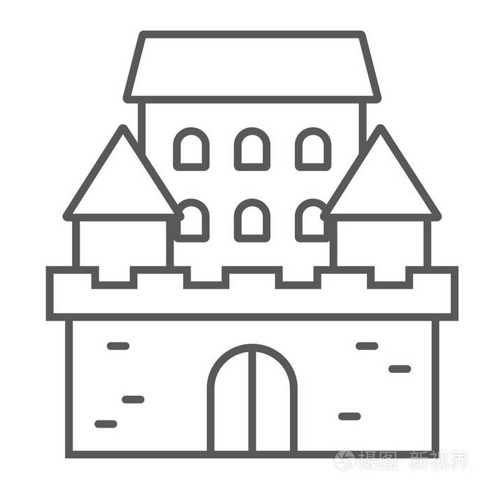 闹鬼的房子标志, 矢量图形, 一个白色背景的线性模式, eps 10插画