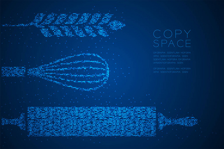 摘要几何形状波克圆点像素图案滚针，威士忌和小麦形状，烘焙概念设计蓝色插图隔离在蓝色梯度背景与复制空间，矢量