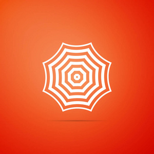 太阳保护伞的海滩图标上孤立橙色背景。用于户外空间的大阳伞。沙滩伞。暑假或野餐配件。平面设计。矢量插图