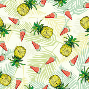 矢量无缝图案与菠萝，水果，夏季，纹理，印刷，黄色食品设计装饰织物