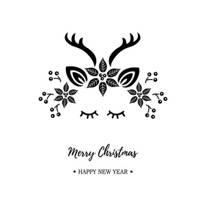可爱的鹿矢量插图作为标志，徽章，补丁。鹿为邀请，生日，问候，聚会，圣诞快乐动机。
