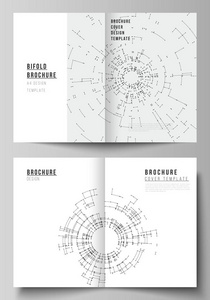 两个 A4 格式的矢量布局 bifold 小册子传单小册子报告的版面设计模板。连接线和点的网络连接概念。技术设计背景