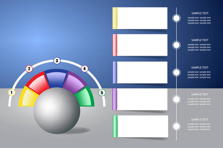 用一个灰色的球包围着一个彩色半圆，准备呈现路径，步骤，过程。空纸标签已准备好供您使用。