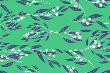 热带无缝图案。桉树叶和美丽的花元素。植物学夏季背景。典雅的热带无缝图案, 用于婚纱设计印刷纺织布料包装