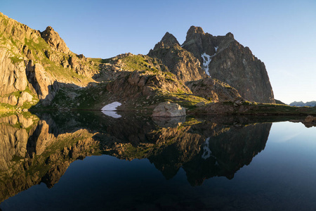 Ossau 2884 m at sunrise, it is a mountain rising above the Oss