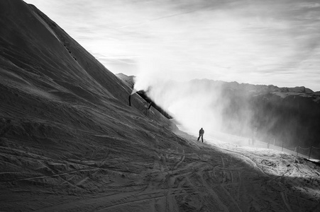 isere on the background. The skier is motion blurred. Val d39