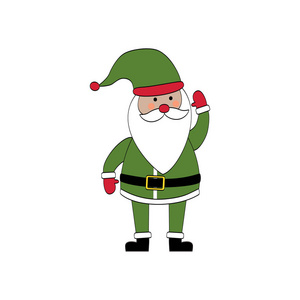 绿色圣诞老人白色背景复古矢量插图圣诞快乐，新年快乐