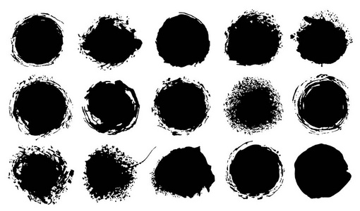 墨水或油的斑点。 溅出的油漆污渍溅出黑色液体。 横幅设计元素。 抽象插图与飞溅和印迹分离在白色背景。