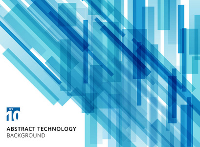 抽象技术在白色背景上与复制空间重叠几何方块形状蓝色.