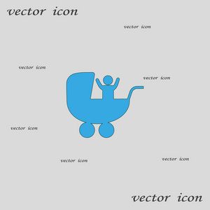 婴儿化身PRAM平面样式图标矢量插图