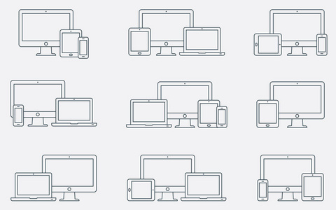 矢量集的轮廓设备图标..显示器笔记本电脑平板电脑和智能手机。矢量图