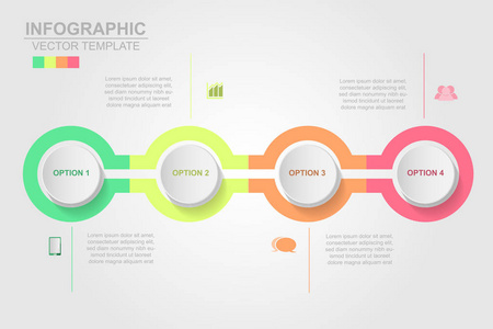 时间线信息图形设计矢量和营销图标可用于工作流布局图，年度报告，网页设计。 具有4个选项步骤或流程的业务概念。