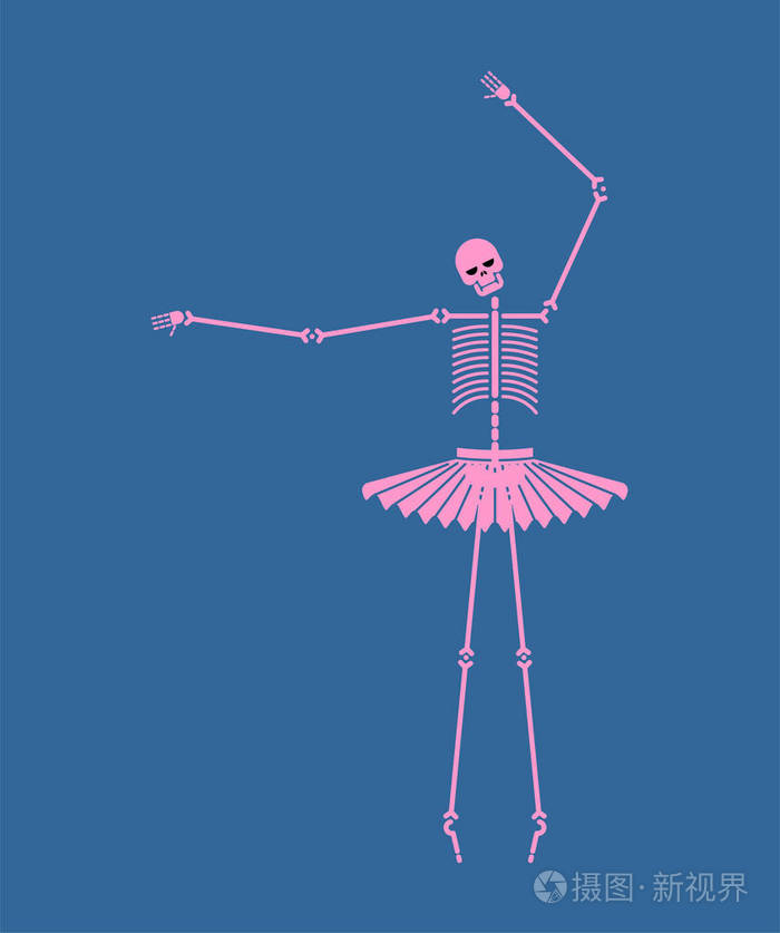 骨架芭蕾舞演员隔离头骨和骨头芭蕾万圣节矢量插图
