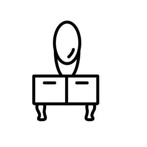 梳妆台图标矢量隔离在白色背景梳妆台上,透明标志线性,笔画元素在轮廓