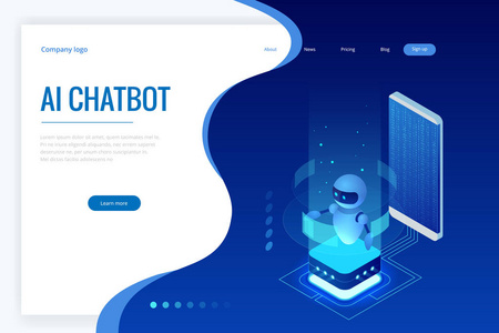 等距人工智能。Chatbot 和未来的营销。Ai 和商业的概念。对话框帮助服务。矢量插图