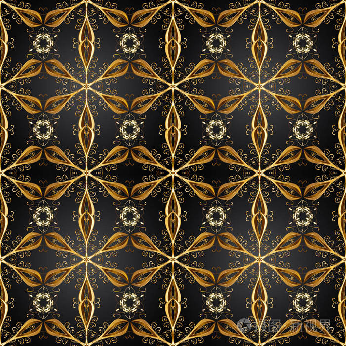 巴洛克风格的金色花卉装饰品. 灰色,棕色和黑色的金色元素.