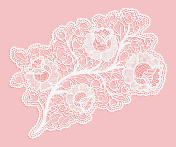 粉红色背景上精致的玫瑰花束。 花边单一元素装饰卡和邀请。 矢量图。