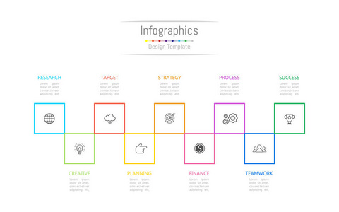 信息图形设计元素为您的业务数据与9个选项部分步骤时间表或流程。 矢量图。