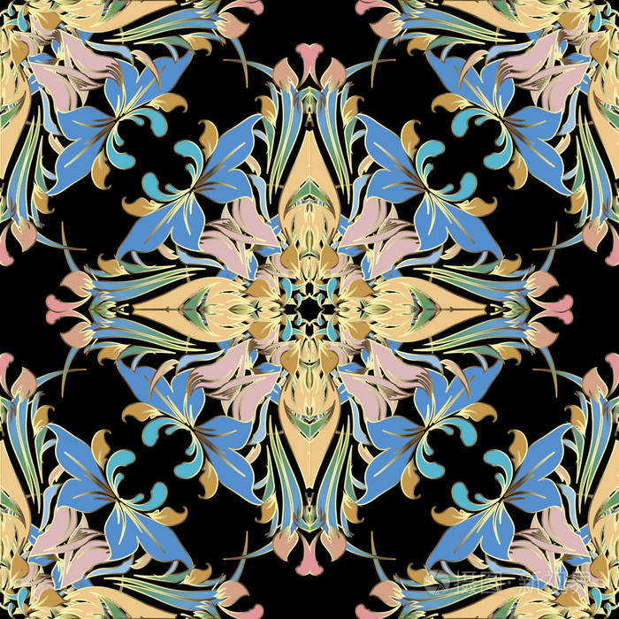 观赏色彩缤纷的复古背景.巴洛克式装饰.装饰优雅富有设计搭配花,叶.