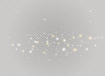 白色灰尘。 白色的火花和金色的星星闪耀着特殊的光芒。 矢量在透明的背景上闪闪发光。 圣诞抽象图案。 闪闪发光的神奇尘埃粒子。