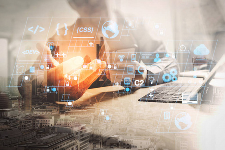 编码软件开发人员与ar新设计仪表板计算机图标的scrum敏捷开发和代码