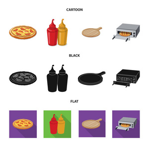 披萨和食物标志的孤立对象。收藏比萨和意大利股票矢量图标