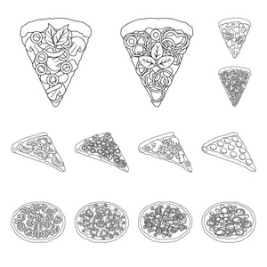 不同的比萨饼轮廓图标集合中的设计。比萨食物矢量符号股票网页插图