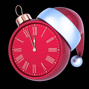 s Eve time begin pressure. Christmas ball clock face red. Santa 