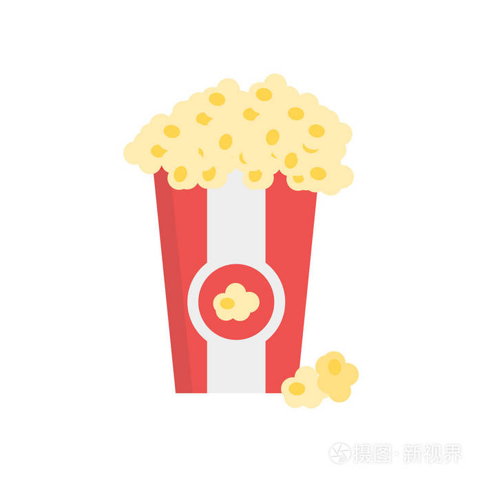 在白色背景下的爆米花图标矢量符号和符号隔离
